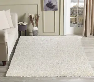 Modern Extra Large Small Soft 5cm Shaggy Non Slip Bedroom Living Room Carpet Runner Area Rug - Ivory 60 x 110 cm