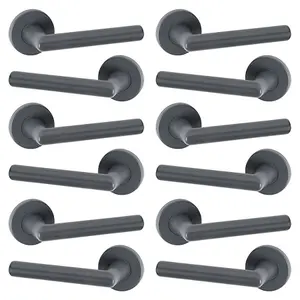 URBNLIVING 115mm Length 12 Pcs Salisbury Metal & Grey Lever Latch Door Handles Set