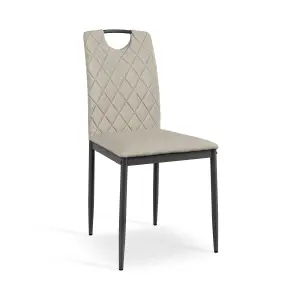 Aria Dining Table And Chairs -  Black Table Top w Black Legs + Monza Linen Dining Chair Set Of 4 (Beige)