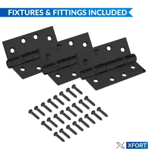 XFORT 4 Inch (100mm) Matt Black Ball Bearing Hinges, Steel Door Hinge for Wooden Doors (1.5 Pairs)