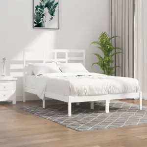 Berkfield Bed Frame White Solid Wood 135x190 cm 4FT6 Double