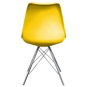 Soho White and Yellow Plastic Dining Chair with Chrome Metal Legs