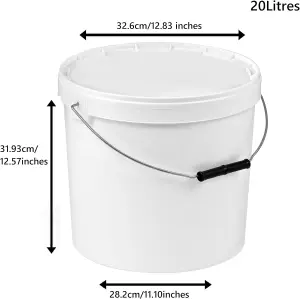 Plastic Buckets Tubs White Transparent Tamper Evident Lids  5 buckets 20L