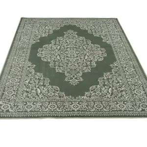 Green Cream Ornate Central Medallion Distressed Rug 190x280cm