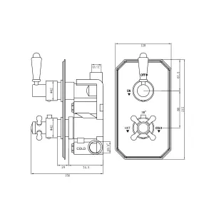 ENKI Regent Chrome Black Traditional Crosshead Single Outlet Brass Thermostatic Twin Shower Valve TSV031