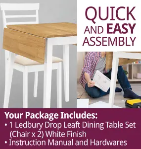 Hallowood Furniture Ledbury Drop Leaf Rectangular Table with 2 Chairs in White Painted and Oak Finish