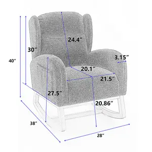 Modern Teddy Fabric Upholstered Rocking Chair Wingback Padded Seat For Living Room Bedroom, Grey 