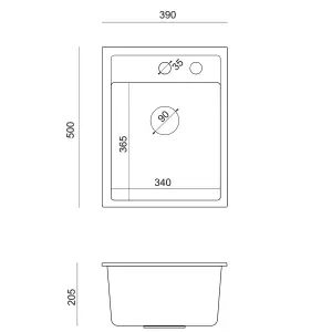 Quadron Johnny 90 compact kitchen sink bowl, 390mm to fit 40cm cabinet, inset Silver Stone GraniteQ material