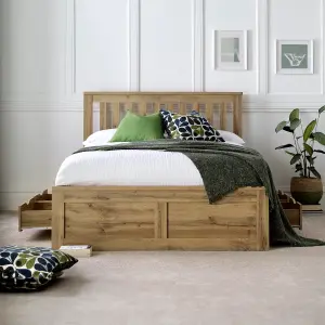 Madison Oak Finish 4 Drawer Wooden Compact Double Bed Frame Only