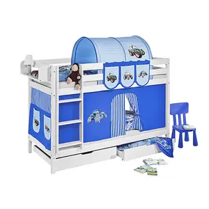 Trecker Custer Single (3') Bunk Bed with Curtain Blue