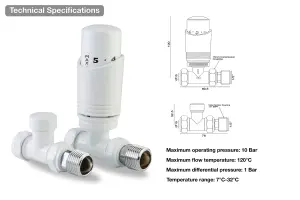 Designer White Thermostatic Radiator Valve Twin Pack TRV White Straight