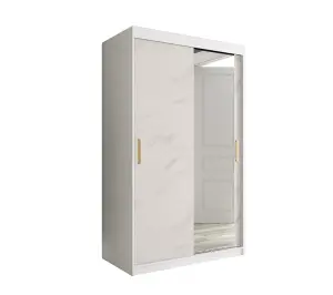 Stylish White Geneva T2 Sliding Door Wardrobe W1200mm H2000mm D620mm - Modern Design, Mirrored Door, Gold Handles