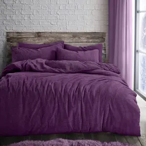 Velosso Plain Teddy Warm And Cosy Duvet Cover And Pillowcase Set - Purple