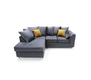 Chicago Velvet Left Facing Corner Sofa in Dark Grey