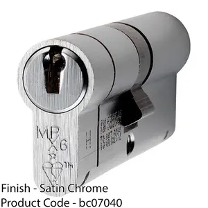 90mm EURO Double Cylinder Lock - 6 Pin Satin Chrome Fire Rated Door Key Barrel