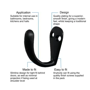 EAI - Single Robe Hook - Matt Black - Pack of 4