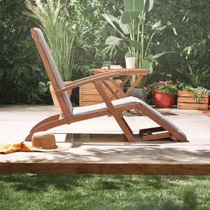 VonHaus Wooden Sun Lounger Set of 2, Folding Garden Steamer Chair, Sunlounger with Removable Footstool & Cushion, Acacia Hardwood