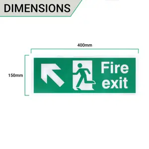 EAI - Fire Exit Sign Arrow Man Up LEFT 400x150mm Self Adh Semi Rigid PVC