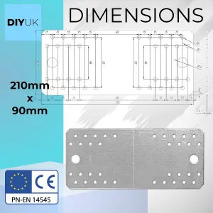 210 x 90 x 2.5mm Flat Joining Metal Plates Brackets ( Pack of: 1 ) Galvanised Steel