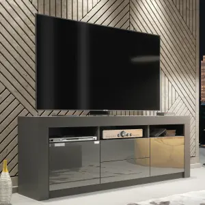 Modern TV Unit 160cm Dark Grey with High Gloss Doors - Creative Furniture