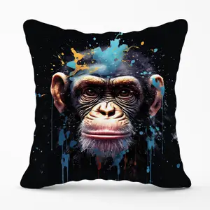 Monkey Face Splashart with Blue Outdoor Cushion 45cm x 45cm