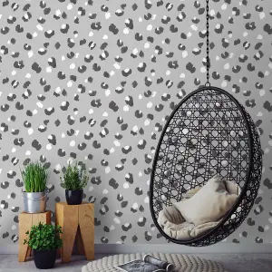 Exclusive Leopard Print Wallpaper Holden Animal Spots Grey Metallic Black White