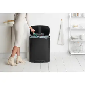 Brabantia Bo 30 Litre + 30 Litre Pedal Bin with Two Inner Buckets Matt Black