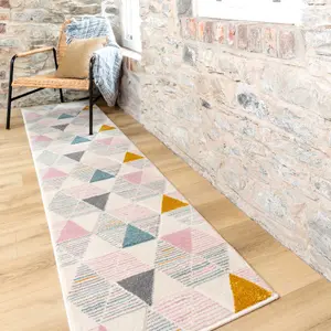 Pastel Multicolour Diamond Geometric Living Area Runner Rug 60x240cm