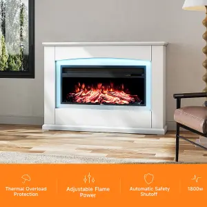 34inch Electric Fireplace with White Wooden Mantel 12-colour Flame Display