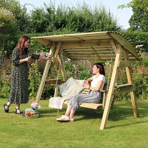 Zest Miami Wooden Garden Swing 2 Seater Bench With Roof Canopy & Cover