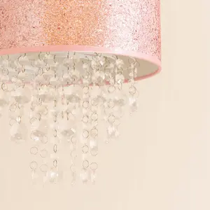 ValueLights Bonita Pink Glitter with Droplets Easy Fit Lamp Shade and LED Bulb