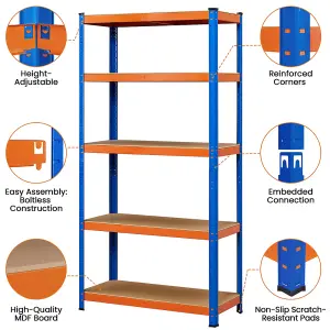 Yaheetech Orange Blue Metal 5 Tier Storage Rack with Adjustable Shelves