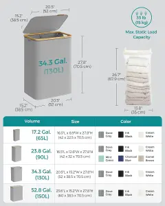 SONGMICS Collapsible Laundry Basket with Lid, Large Hamper, 2 Sections, Dove Grey, Removable Mesh Liner