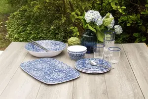 Purely Home Atlantic Blue Melamine Platter & Salad Bowl Serving Set