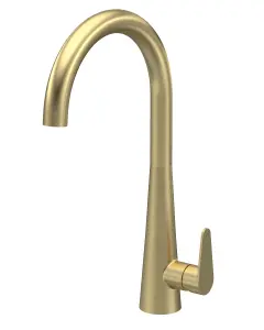 Kitchen Mono Mixer Tap with 1 Lever Handle, 398mm - Brushed Brass