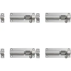 4 PACK - Straight Barrel Surface Mounted Sliding Door Bolt Lock 200mm x 38mm Satin Steel