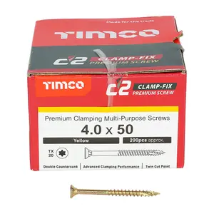 TIMCO C2 Clamp-Fix Multi-Purpose Premium Countersunk Gold Woodscrews - 4.0 x 50 (200pcs)