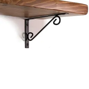 Wooden Rustic Shelf with Bracket WOP Black 220mm 9 inches Medium Oak Length of 20cm