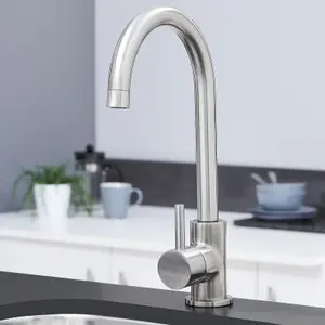 SIA KT6BN Brushed Nickel Swan Neck Single Lever Monobloc Kitchen Mixer Tap