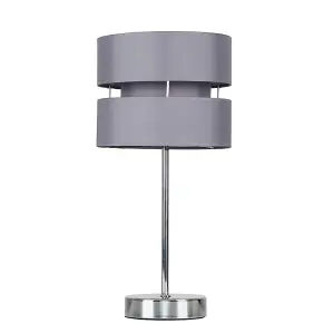 ValueLights Modern Silver Chrome Bedside Table Lamp With Grey Shade