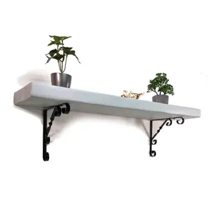 Wooden Rustic Shelf with Bracket WO Black 140mm 6 inches Antique Grey Length of 170cm