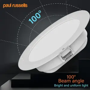 paul russells LED Round Panel Ceiling Lights, 12W 1150 Lumens, Spotlights, IP20, 6500K Day Light, Pack of 10