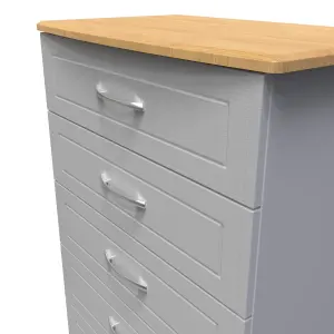 Whitby 5 Drawer Chest in Grey Ash & Oak (Ready Assembled)