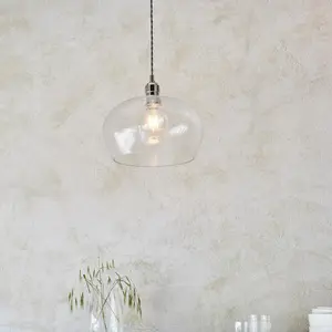 Luminosa Livorno Dome Pendant Ceiling Light Bright Nickel Plate, Clear Hammered Glass