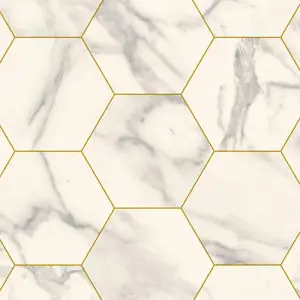 Marble Hexagon Gold Vinyl Flooring 3m x 2m (6m2)