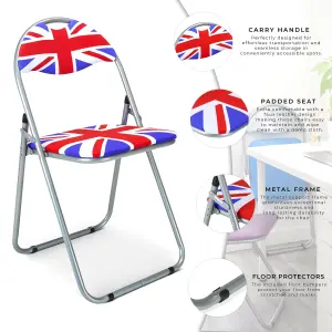 Folding Padded Office Dining Desk Chair - Union Jack - Set of 6