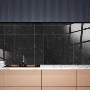 Glossy Marble Tile Stickers Thick Backsplash 24pcs 15cm(6") -Black Ink