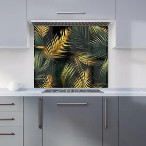 Golden Palm Leaves Premium Glass Kitchen Splashback W600mm x H600mm