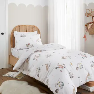 Bianca Bedding Bunny Rabbit Friends Cotton Duvet Cover Set with Pillowcases White