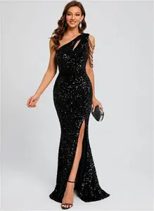 JJ's House Prom Dress Black Sleeveless Long One Shoulder Sheath Sequin 2025